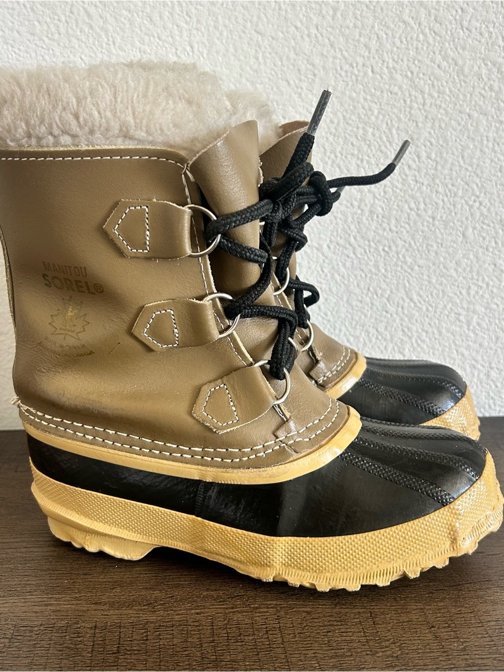 Sorel Kids Tan, Black & Cream Waterproof Lace-Up Snow Boots Unisex Size 3